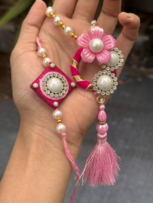 Varnika Couple Rakhi - Rani Pink Set