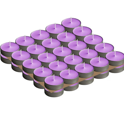 Purple Tealight Candles | Pack of 50 | Unscented Purified Wax Candles | Smokeless, Dripless, Long Lasting | Perfect for Diwali, Christmas, Home Decoration & Festivals | Lavendar Candles