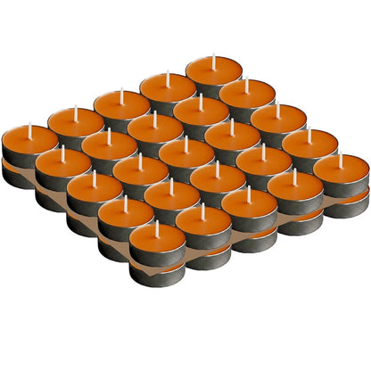 Orange Tealight Candles | Pack of 50 | Unscented Purified Wax Candles | Smokeless, Dripless, Long Lasting | Perfect for Diwali, Christmas, Home Decoration & Festivals