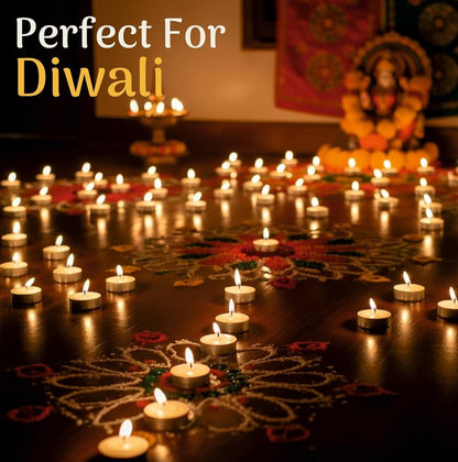 White Tealight Candles | Pack of 200 | Unscented Purified Wax Candles | Upto 3 Hour Burn Time | Smokeless & Dripless | Perfect for Diwali, Christmas, Celebration & Decoration