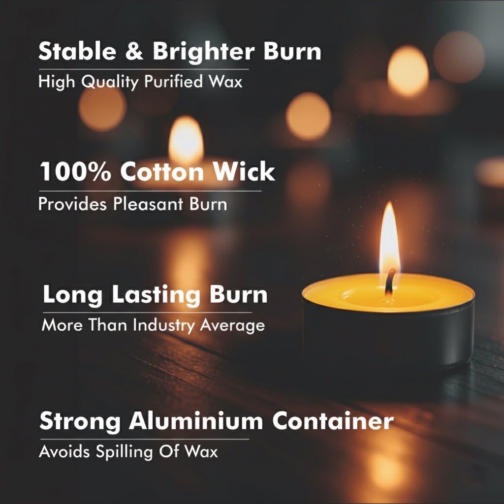 Yellow Tealight Candles | Pack of 50 | Unscented Purified Wax Candles | Smokeless, Dripless, Long Lasting | Perfect for Diwali, Christmas, Home Decoration & Festivals