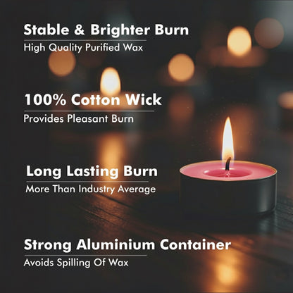 Pink Tealight Candles | Pack of 50 | Unscented Purified Wax Candles | Smokeless, Dripless, Long Lasting | Perfect for Diwali, Christmas, Home Decoration & Festivals