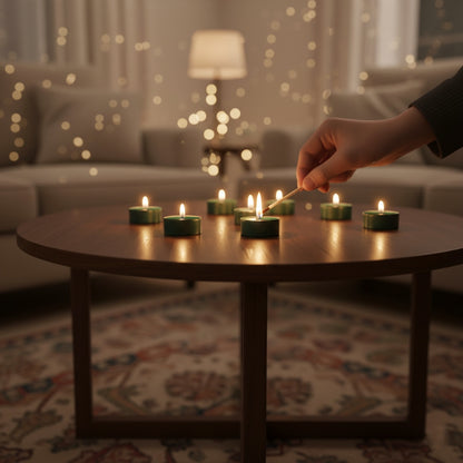 Green Tealight Candles | Pack of 50 | Unscented Purified Wax Candles | Smokeless, Dripless, Long Lasting | Perfect for Diwali, Christmas, Home Decoration & Festivals