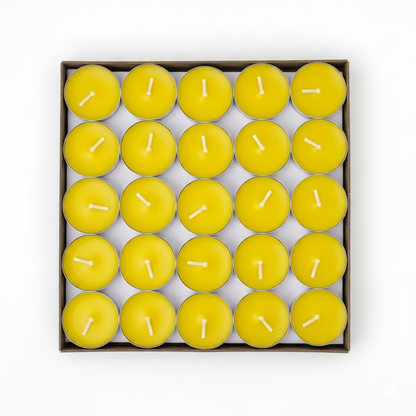 Yellow Tealight Candles | Pack of 50 | Unscented Purified Wax Candles | Smokeless, Dripless, Long Lasting | Perfect for Diwali, Christmas, Home Decoration & Festivals