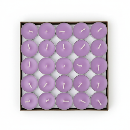 Purple Tealight Candles | Pack of 50 | Unscented Purified Wax Candles | Smokeless, Dripless, Long Lasting | Perfect for Diwali, Christmas, Home Decoration & Festivals | Lavendar Candles