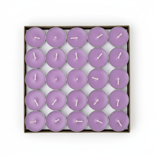 Purple Tealight Candles | Pack of 50 | Unscented Purified Wax Candles | Smokeless, Dripless, Long Lasting | Perfect for Diwali, Christmas, Home Decoration & Festivals | Lavendar Candles