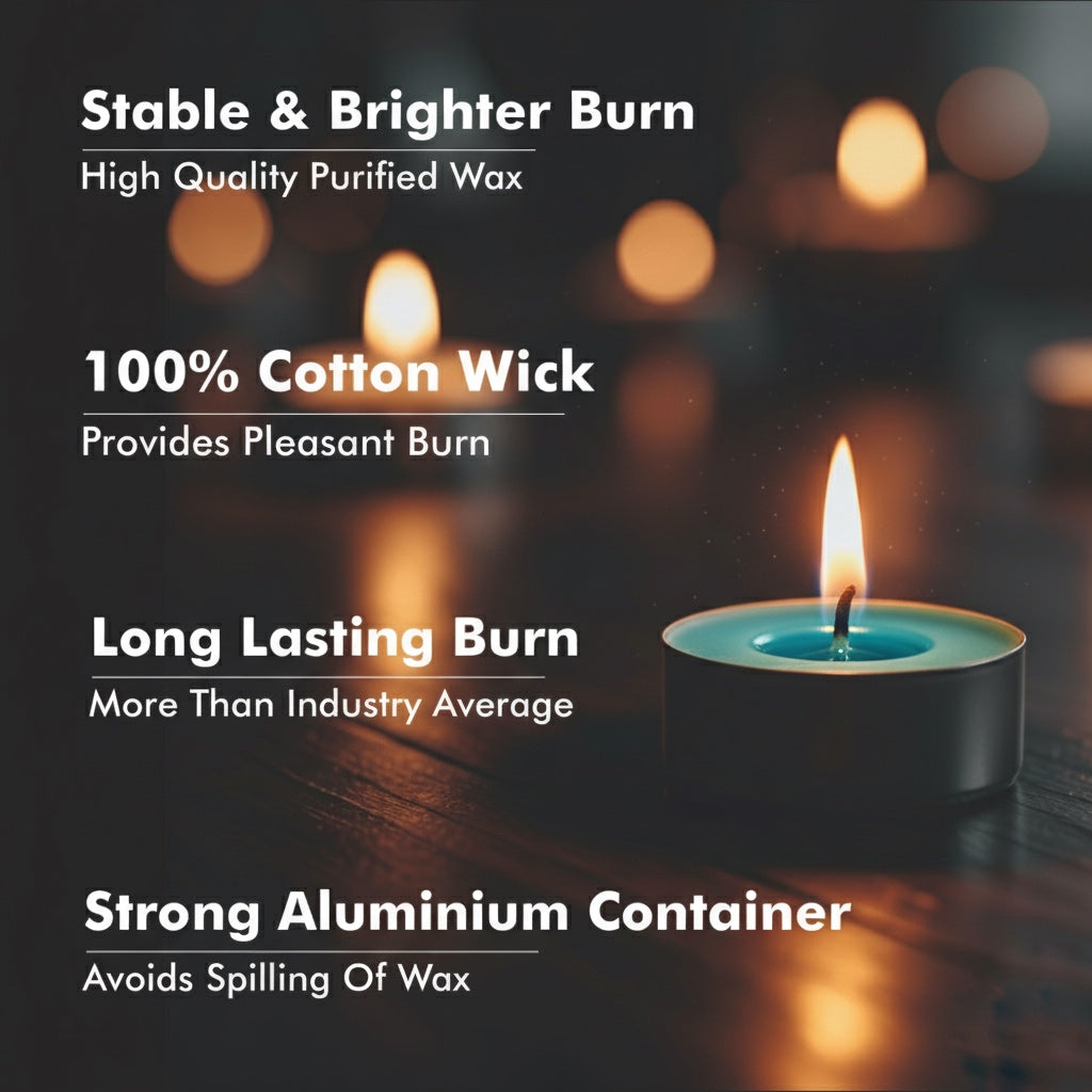 Blue Tealight Candles | Pack of 50 | Unscented Purified Wax Candles | Smokeless, Dripless, Long Lasting | Perfect for Diwali, Christmas, Home Decoration & Festivals