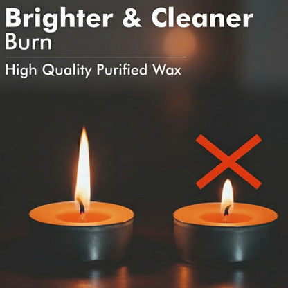 Orange Tealight Candles | Pack of 50 | Unscented Purified Wax Candles | Smokeless, Dripless, Long Lasting | Perfect for Diwali, Christmas, Home Decoration & Festivals