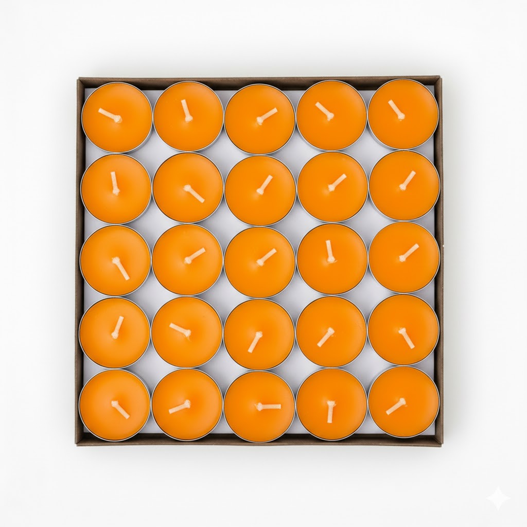 Orange Tealight Candles | Pack of 50 | Unscented Purified Wax Candles | Smokeless, Dripless, Long Lasting | Perfect for Diwali, Christmas, Home Decoration & Festivals
