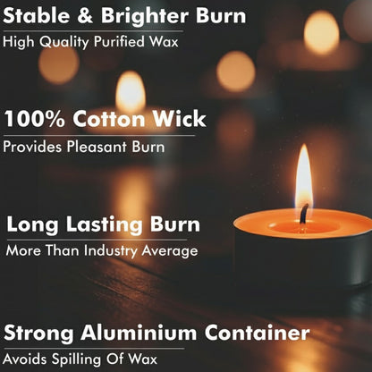 Orange Tealight Candles | Pack of 50 | Unscented Purified Wax Candles | Smokeless, Dripless, Long Lasting | Perfect for Diwali, Christmas, Home Decoration & Festivals