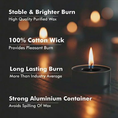 Black Tealight Candles | Pack of 50 | Unscented Purified Wax Candles | Smokeless, Dripless, Long Lasting | Perfect for Diwali, Christmas, Home Decoration & Festivals