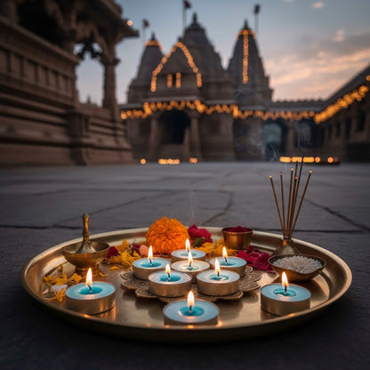 Blue Tealight Candles | Pack of 50 | Unscented Purified Wax Candles | Smokeless, Dripless, Long Lasting | Perfect for Diwali, Christmas, Home Decoration & Festivals